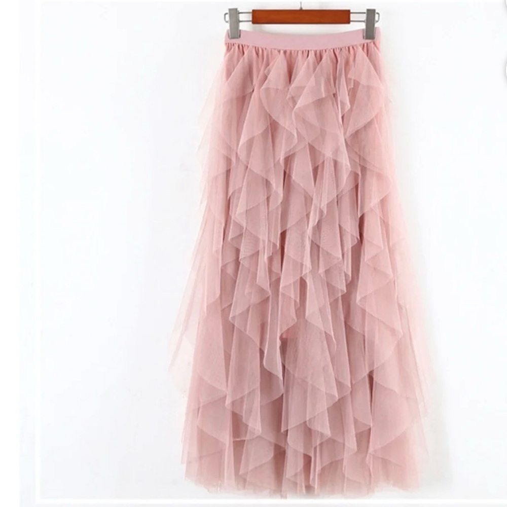 Pink Maxi Tiered Ruffled Skirt for Cocktail